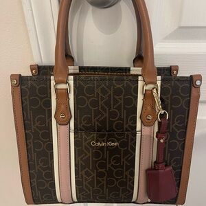 Calvin Klein Brown and Pink Satchel with Monogram Design